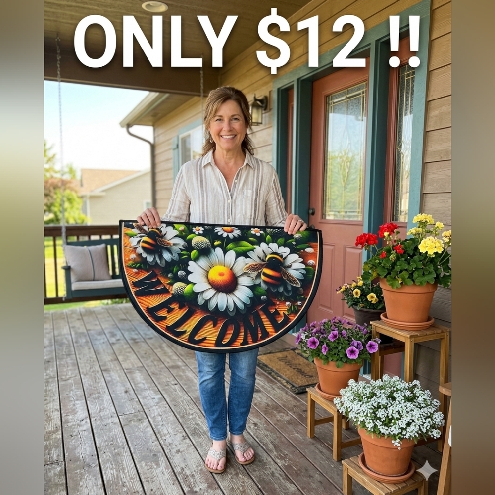 New Elegant Floral Welcome Mat with Daisies